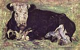 Lying Canvas Paintings - lying cow
